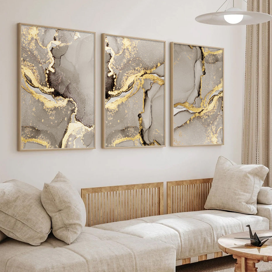 Modern Abstract Beige Golden Marble Print Wall Art Fine Art Canvas Prints Pictures For Living Room Bedroom Light Luxury Home Decor