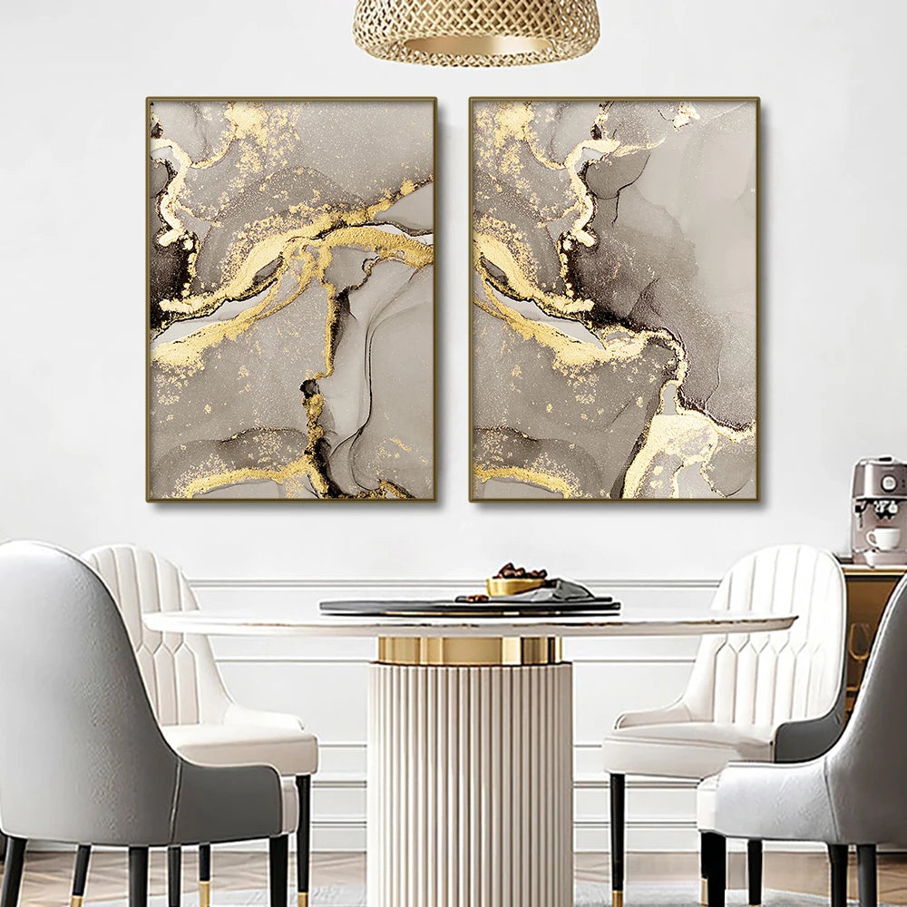 Modern Abstract Beige Golden Marble Print Wall Art Fine Art Canvas Prints Pictures For Living Room Bedroom Light Luxury Home Decor