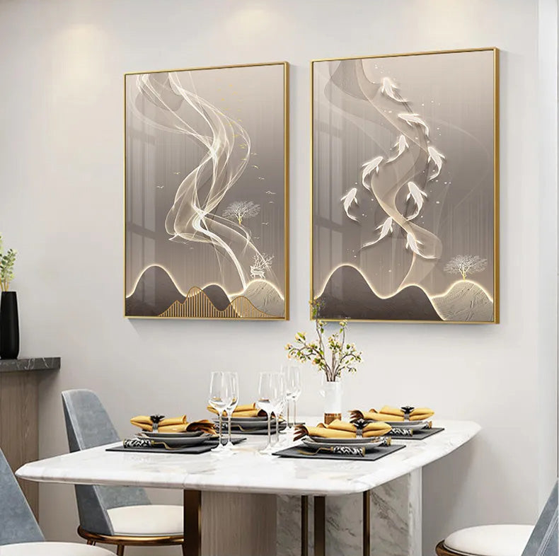 Modern Abstract Beige Yellow Golden Flowing Landscape Wall Art Fine Art Canvas Prints Pictures For Dining Room Living Room Home Decor