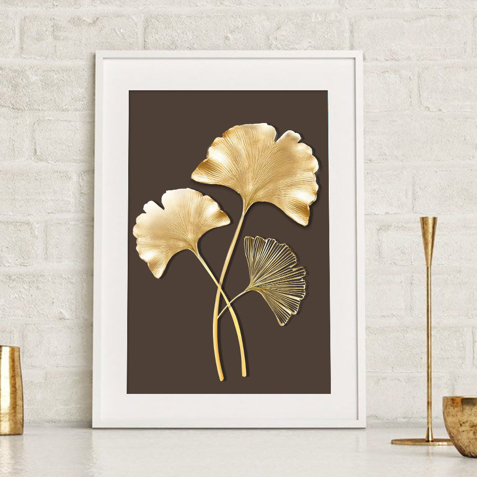 Modern Abstract Exotic Tropical Botanical Wall Art Fine Art Canvas Prints Golden Leaf Minimalist Pictures For Luxury Living Room Dining Room Art Decor