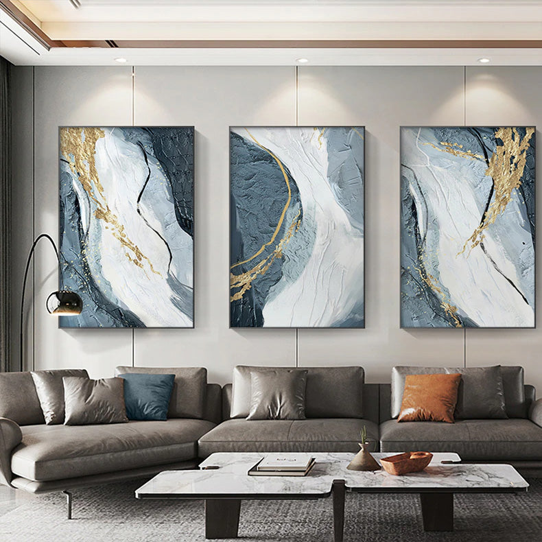 Modern Abstract Golden Blue Marble Wall Art Fine Art Canvas Prints Pictures For Luxury Living Room Dining Room Bedroom Home Office Art Decor