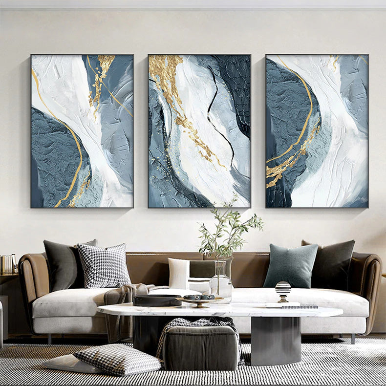 Modern Abstract Golden Blue Marble Wall Art Fine Art Canvas Prints Pictures For Luxury Living Room Dining Room Bedroom Home Office Art Decor