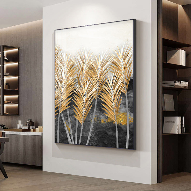 Bfgsrtcbox Abstract Wall Art Grey and Gold Painting Golden Gray Luxury  Modern Leaf Canvas Decor Living Room for Home 16x24inchx2pcs No Frame