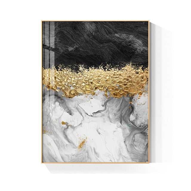 Modern Abstract Grey Marble Golden Leaves Wall Art Fine Art Canvas Prints Pictures For Luxury Living Room Dining Room Home Office Art Decor