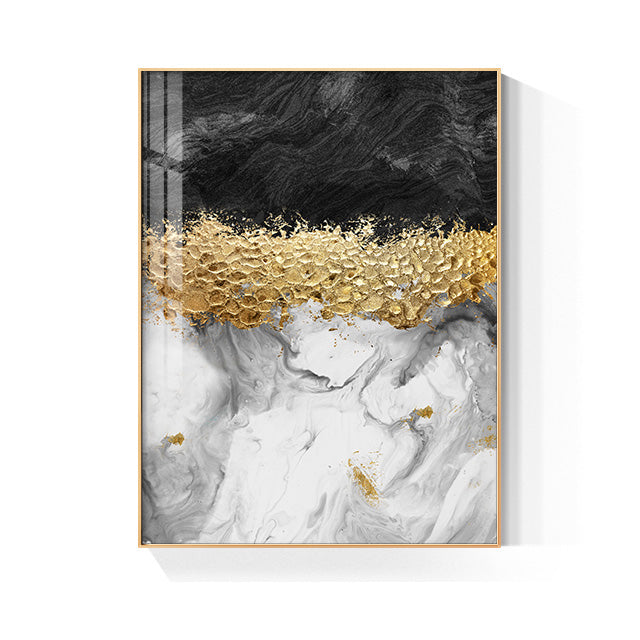 Modern Abstract Grey Marble Golden Leaves Wall Art Fine Art Canvas Prints Pictures For Luxury Living Room Dining Room Home Office Art Decor