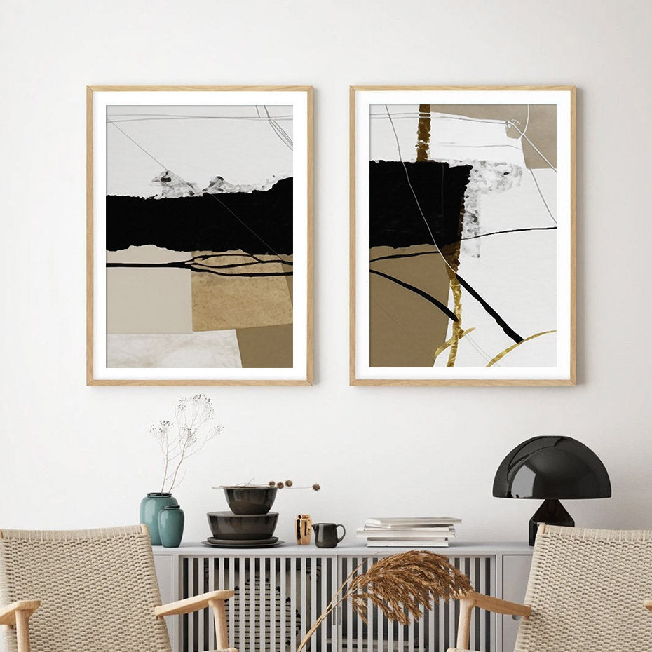 Modern Abstract Light Luxury Color Black Beige Black Wall Art Fine Art Canvas Prints For Contemporary Loft Living Room Home Office Decor