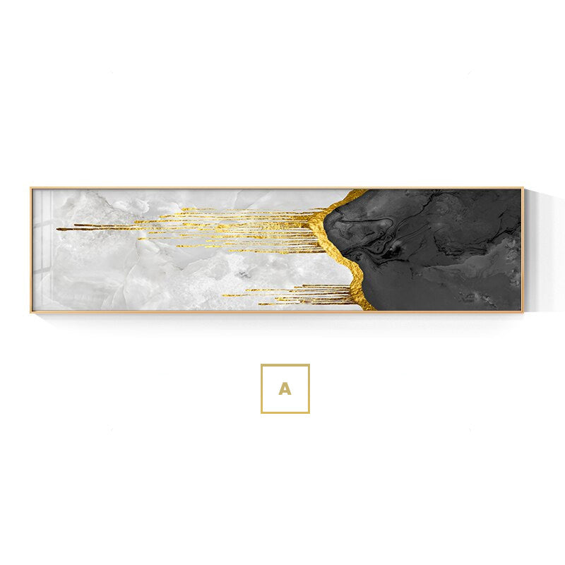 Modern Abstract Liquid Gold Marble Wall Art Fine Art Canvas Print Black Gray Golden Wide Format Pictures For Living Room Bedroom Wall Decor