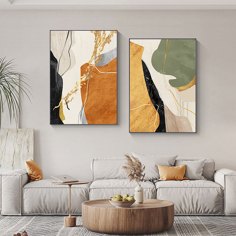 Modern Abstract Nordic Color Block Wall Art Fine Art Canvas Prints Beige Orange Green Golden Pictures For Living Room Dining Room Home Office Decor