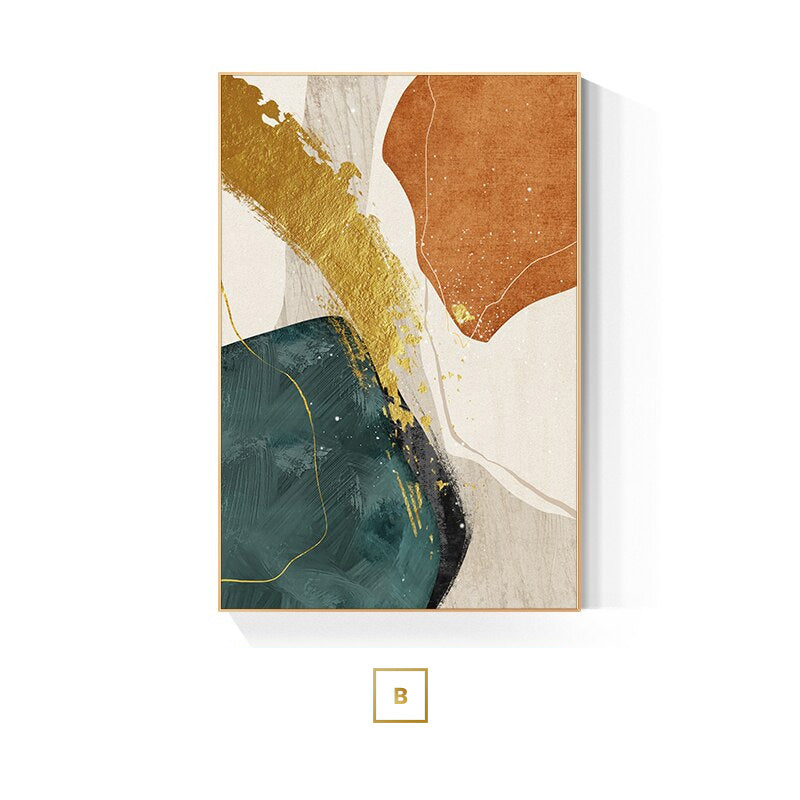 Modern Abstract Nordic Color Block Wall Art Fine Art Canvas Prints Beige Orange Green Golden Pictures For Living Room Dining Room Home Office Decor