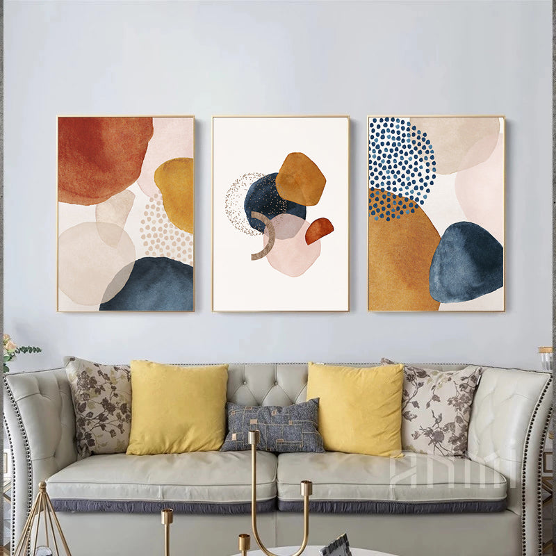 Modern Abstract Nordic Watercolor Orange Blue Beige Fine Art Canvas Prints Pictures For Living Room Dining Room Scandinavian Home Decor