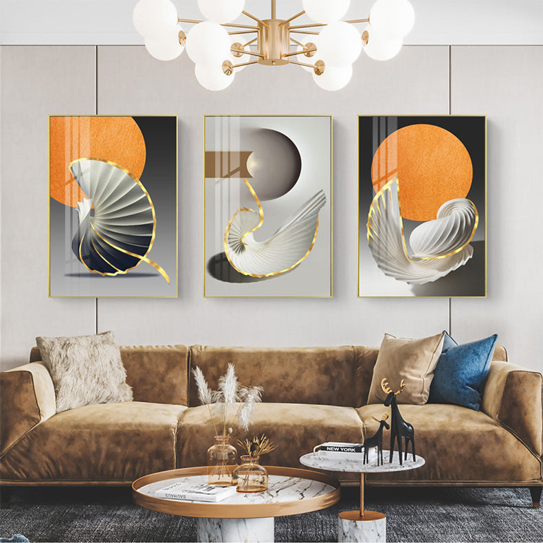 Modern Abstract Orange Golden Flowing Wall Art Fine Art Canvas Prints Pictures For Modern Loft Apartment Luxury Living Room Home Office Decor