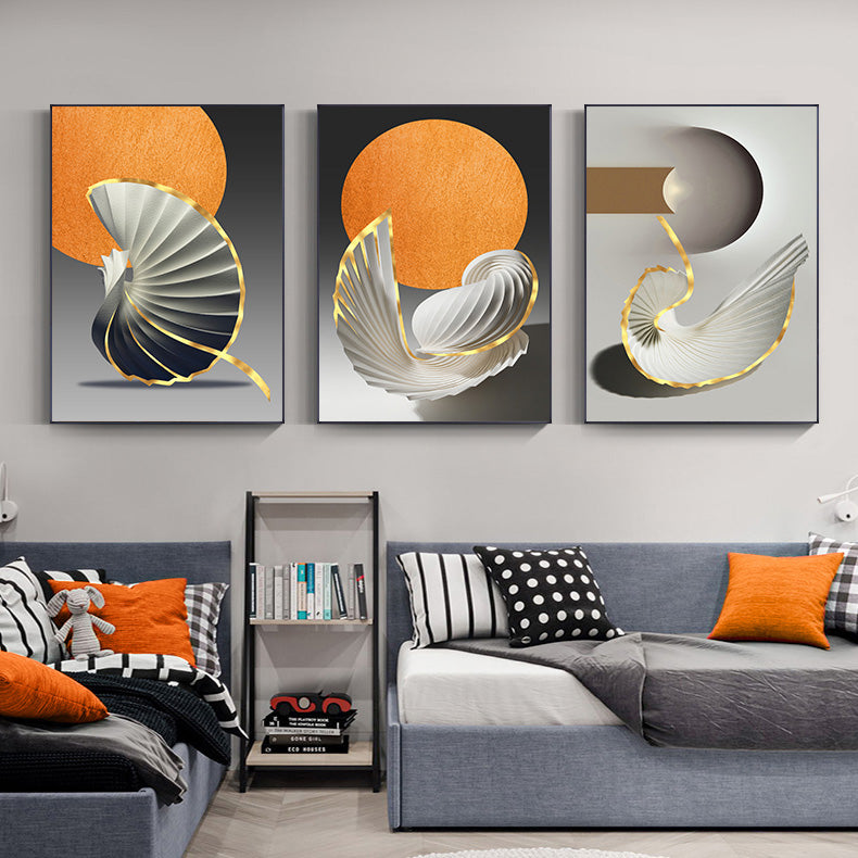 Modern Abstract Orange Golden Flowing Wall Art Fine Art Canvas Prints Pictures For Modern Loft Apartment Luxury Living Room Home Office Decor