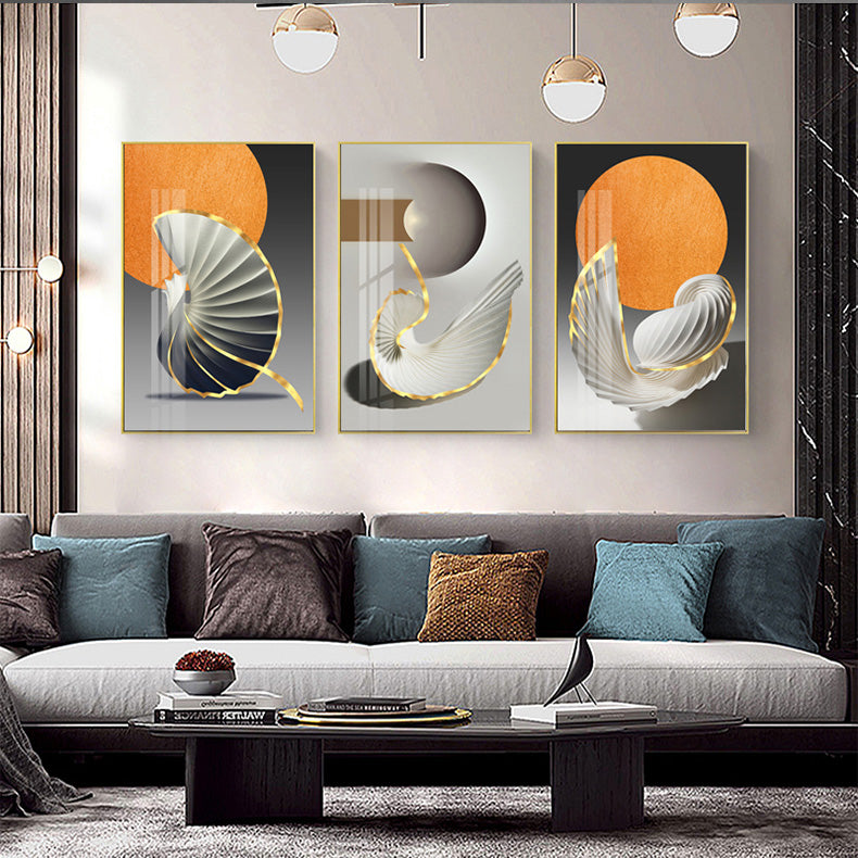 Modern Abstract Orange Golden Flowing Wall Art Fine Art Canvas Prints Pictures For Modern Loft Apartment Luxury Living Room Home Office Decor