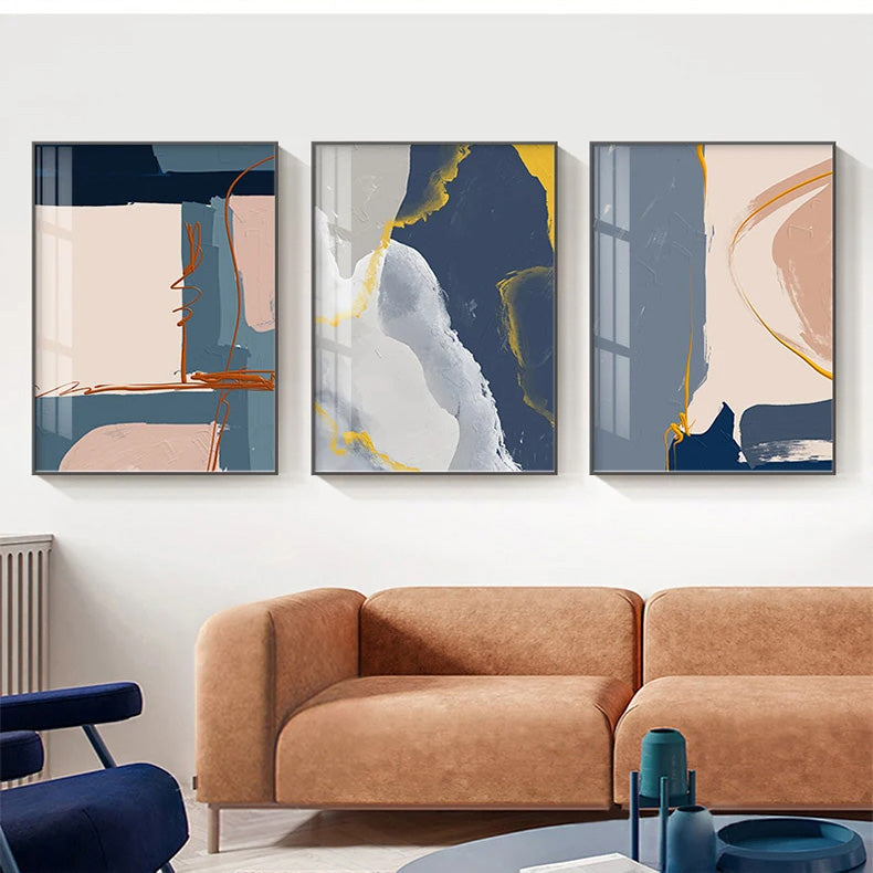 Modern Abstract Pink Beige Blue Color Block Wall Art Fine Art Canvas Prints Pictures For Bedroom Living Room Colorful Home Art Decor