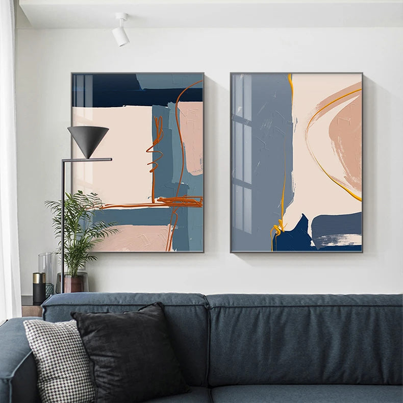 Modern Abstract Pink Beige Blue Color Block Wall Art Fine Art Canvas Prints Pictures For Bedroom Living Room Colorful Home Art Decor