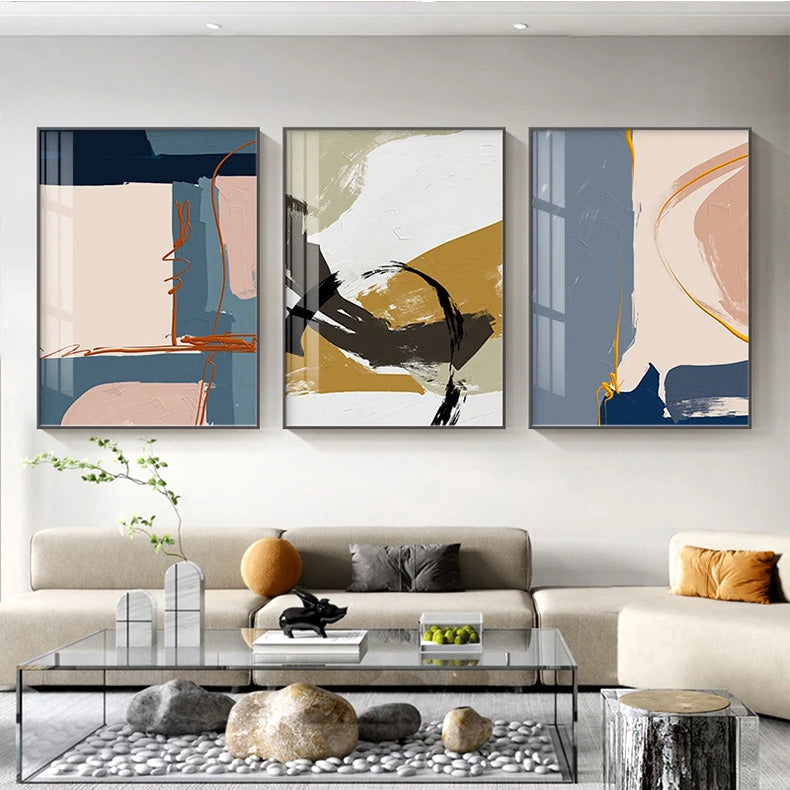 Modern Abstract Pink Beige Blue Color Block Wall Art Fine Art Canvas Prints Pictures For Bedroom Living Room Colorful Home Art Decor