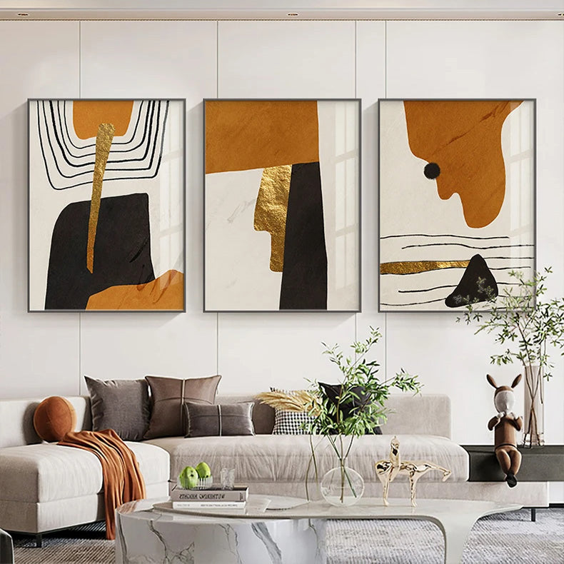 Modern Abstract Solid Color Wall Art Golden Black Orange Fine Art Canvas Prints Nordic Pictures For Living Room Home Office Hotel Decor