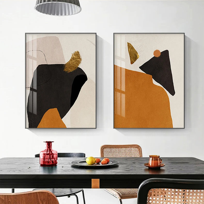 Modern Abstract Solid Color Wall Art Golden Black Orange Fine Art Canvas Prints Nordic Pictures For Living Room Home Office Hotel Decor