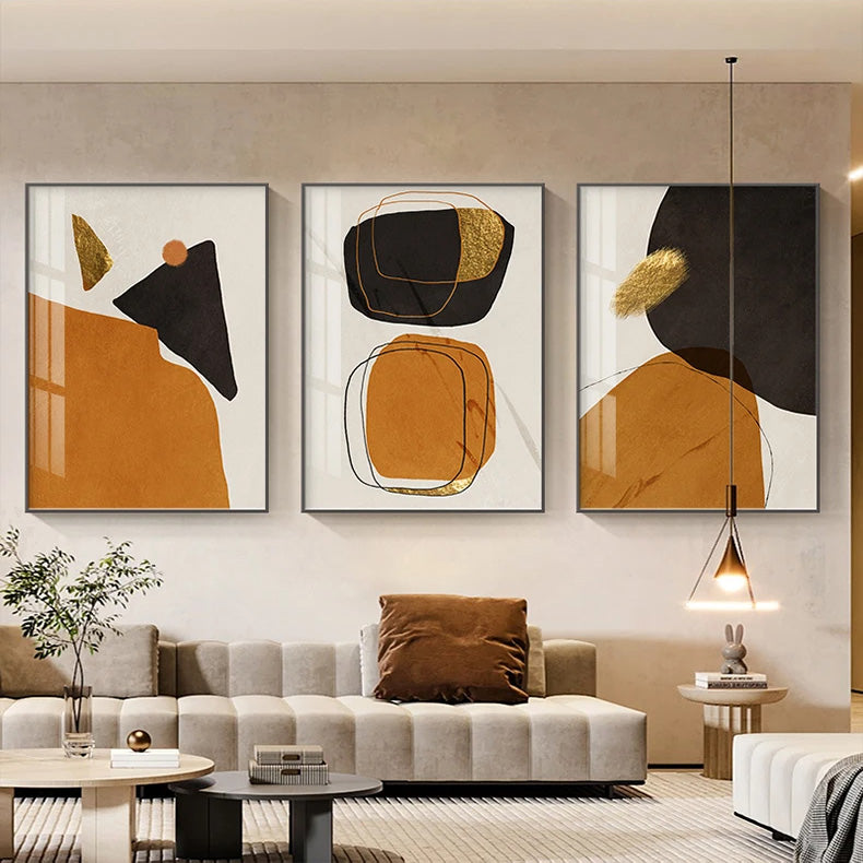 Modern Abstract Solid Color Wall Art Golden Black Orange Fine Art Canvas Prints Nordic Pictures For Living Room Home Office Hotel Decor