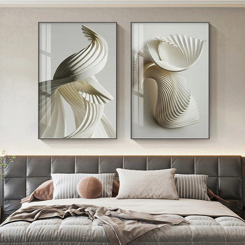 Modern Abstract Twisted Swirl Formations Black White Wall Art Fine Art Canvas Prints For Contemporary Apartment Home Office Interiors