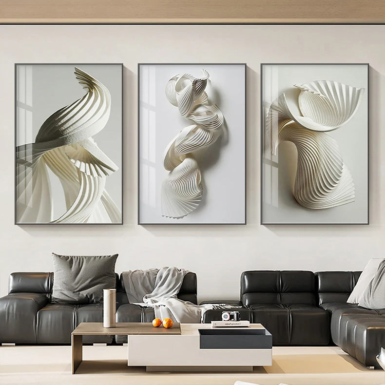 Modern Abstract Twisted Swirl Formations Black White Wall Art Fine Art Canvas Prints For Contemporary Apartment Home Office Interiors