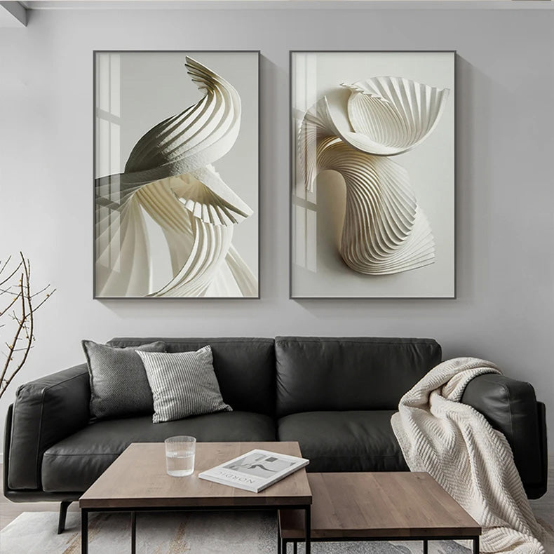 Modern Abstract Twisted Swirl Formations Black White Wall Art Fine Art Canvas Prints For Contemporary Apartment Home Office Interiors