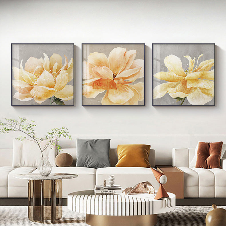 Modern Abstract Yellow Flower Wall Art Fine Art Canvas Prints Square F –