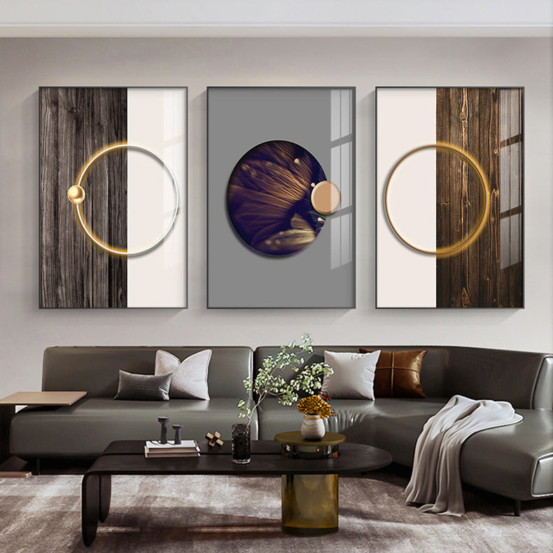 Modern Aesthetics Golden Ring Of Light On Wood Abstract Wall Art Fine Art Canvas Prints Pictures For Modern Home Office Interior Decor