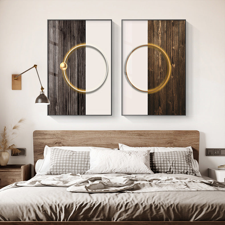 Modern Aesthetics Golden Ring Of Light On Wood Abstract Wall Art Fine Art Canvas Prints Pictures For Modern Home Office Interior Decor