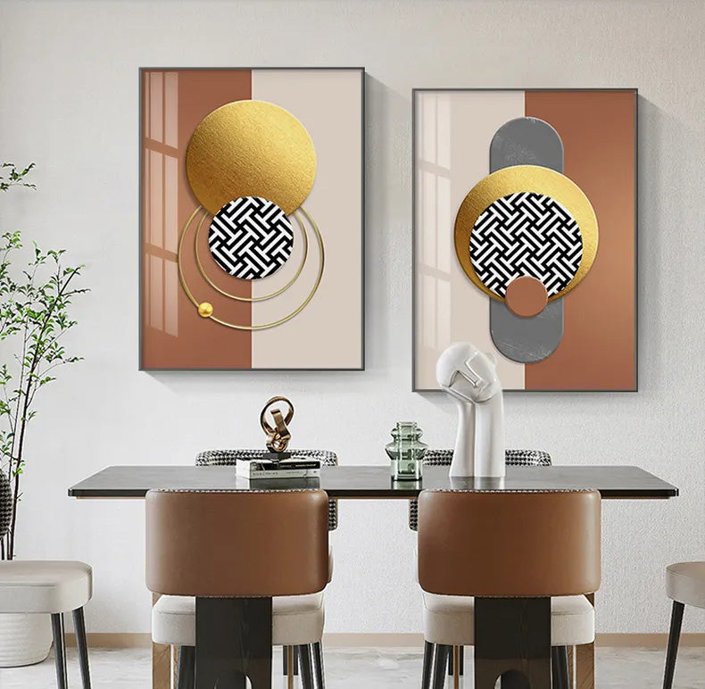 Modern Aesthetics Golden Sun Moon Abstract Geometry Wall Art Fine Art Canvas Prints Pictures For Luxury Living Room Home Office Decor