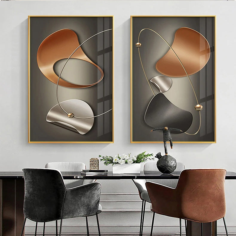 Modern Aesthetics Wall Art Abstract Arc & Curved Elements Fine Art Canvas Prints For Modern Loft Living Room Office Boutique Hotel Decor