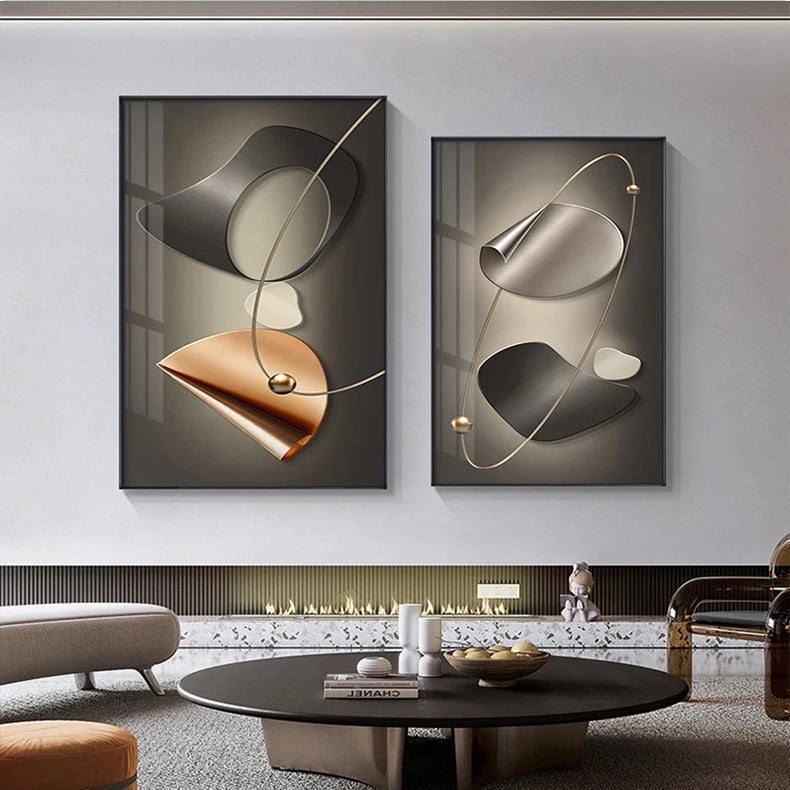 Modern Aesthetics Wall Art Abstract Arc & Curved Elements Fine Art Canvas Prints For Modern Loft Living Room Office Boutique Hotel Decor