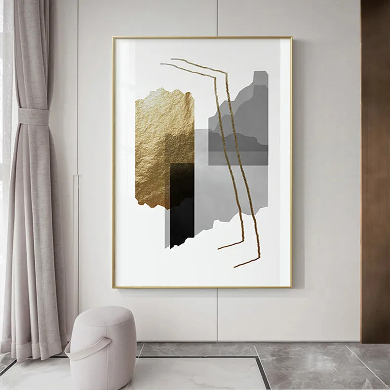Modern Black Gray Golden Abstract Wall Art Fine Art Canvas Prints Pictures For Luxury Apartment Living Room Home Office Salon Art Decor