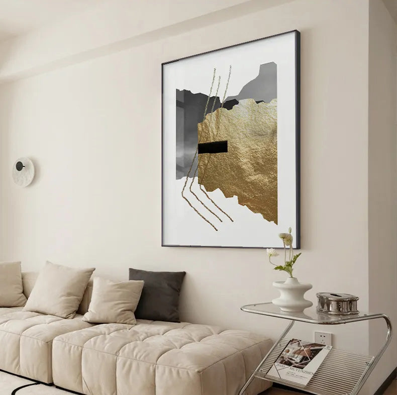 Modern Black Gray Golden Abstract Wall Art Fine Art Canvas Prints Pictures For Luxury Apartment Living Room Home Office Salon Art Decor