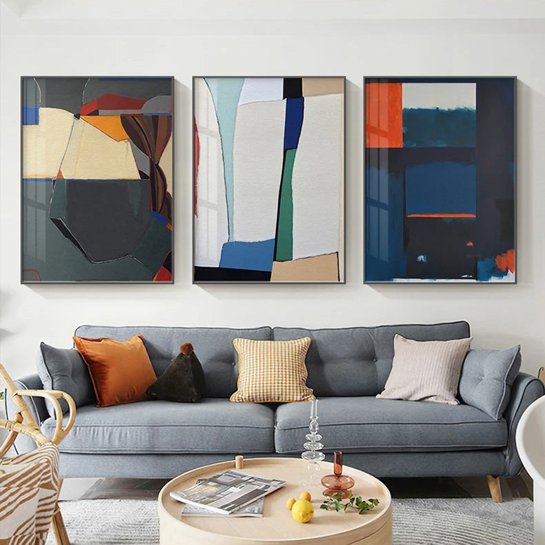 Modern Color Block Abstract Geometric Wall Art Fine Art Canvas Prints Colorful Pictures For Kitchen Living Room Dining Room Decor