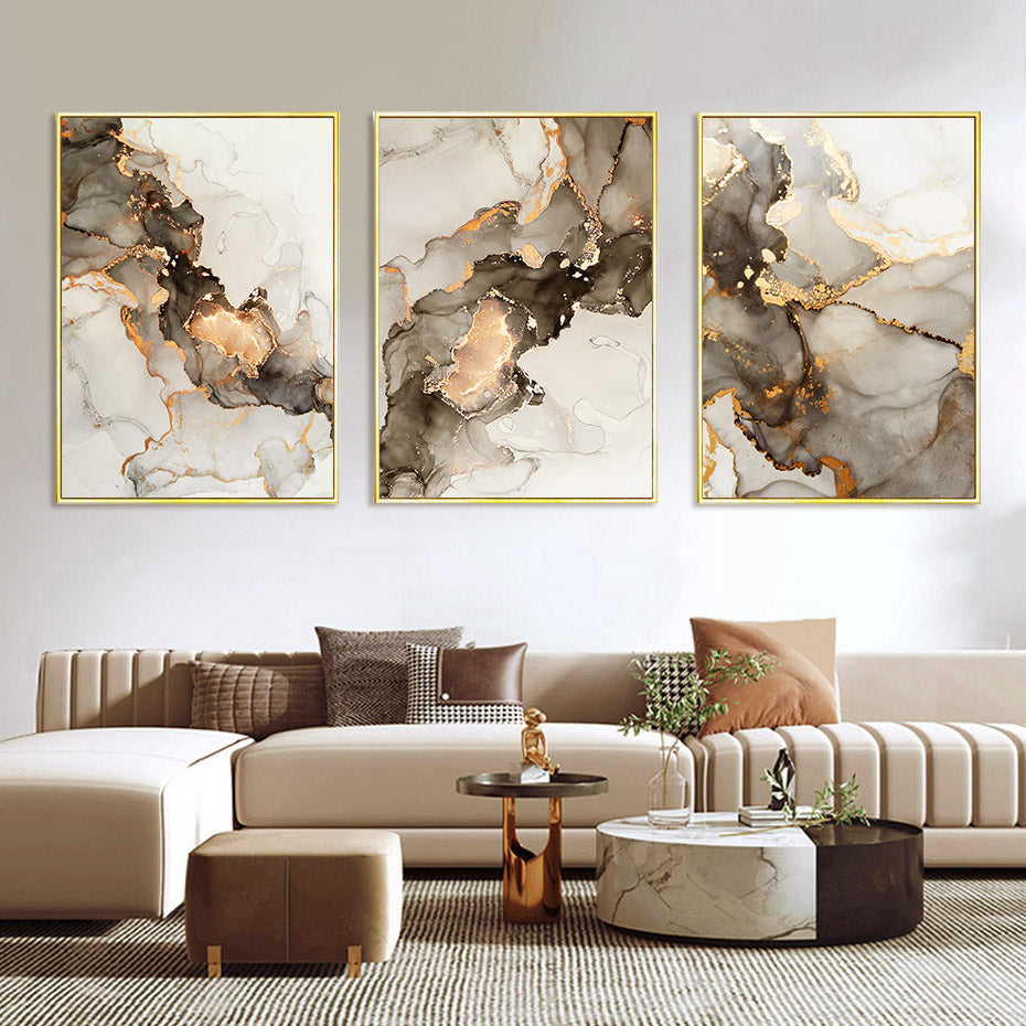 Modern Gold Beige Black Marble Abstract Posters Wall Art Canvas Painting Prints Pictures Living Room Bedroom Interior Home Decor