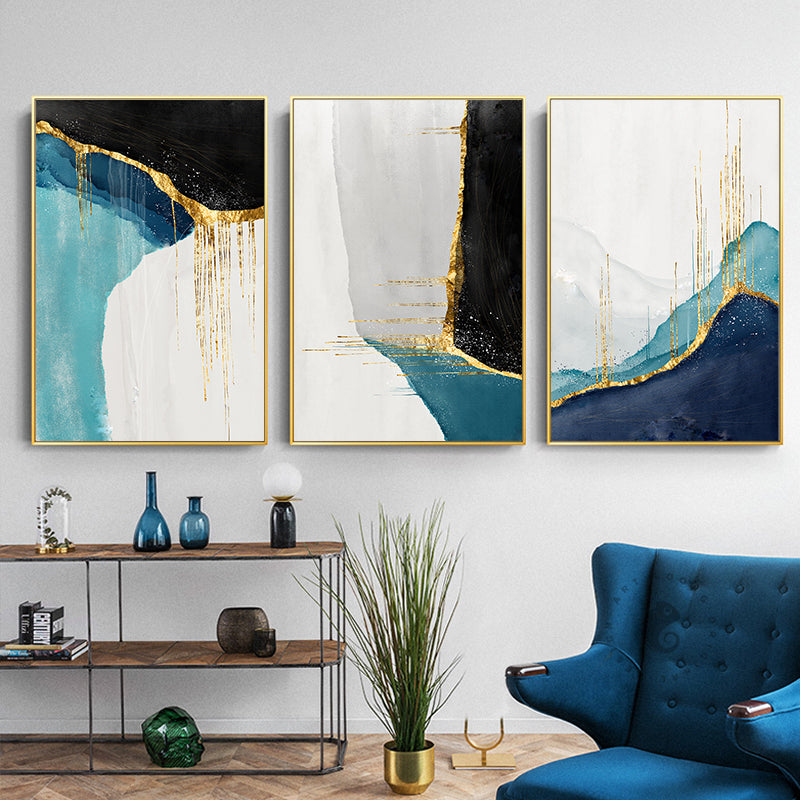 Modern Minimalist Abstract Scandinavian Color Block Wall Art Fine Art Canvas Prints Shades Of Blue Pictures For Nordic Living Room Decor