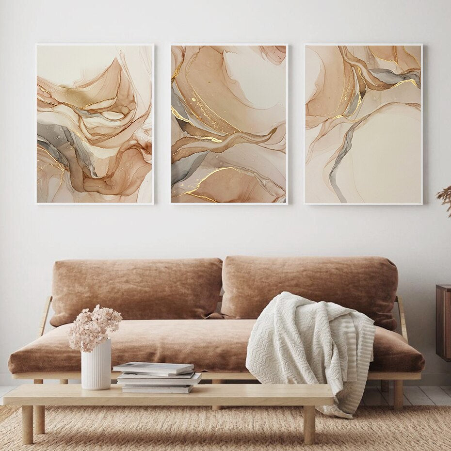 Modern Abstract Beige Marble Fashion Print Wall Art Fine Art Canvas Prints Pictures For Living Room Dining Room Bedroom Nordic Style Home Decoration