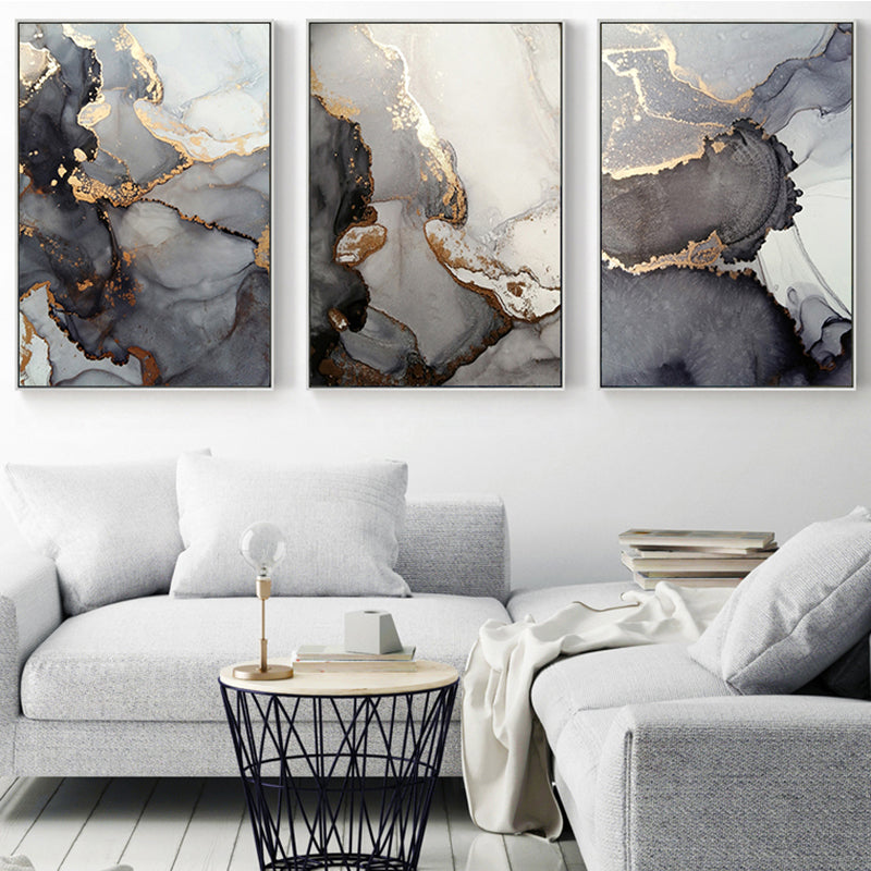 Modern Abstract Black Gold Marble Wall Art Fine Art Canvas Prints Pictures For Loft Apartment Living Room Luxury Home Office Interior Wall Art Decor