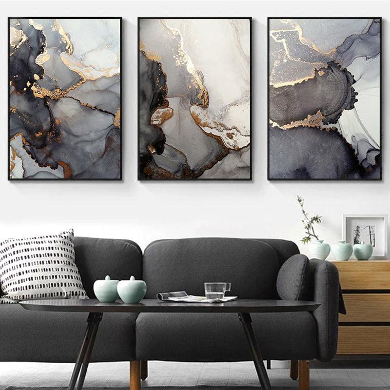 Modern Abstract Black Gold Marble Wall Art Fine Art Canvas Prints Pictures For Loft Apartment Living Room Luxury Home Office Interior Wall Art Decor