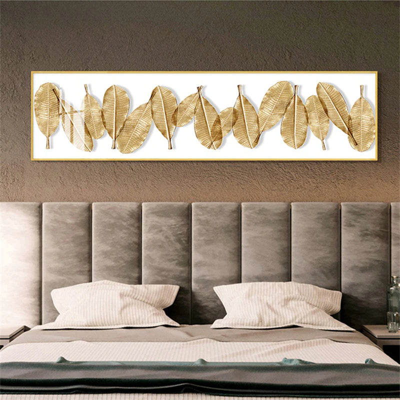 Modern Abstract Botanical Golden Palm Leaf Wall Art Fine Art Canvas Prints Wide Format Pictures For Above The Bed Or Above The Living Room Sofa