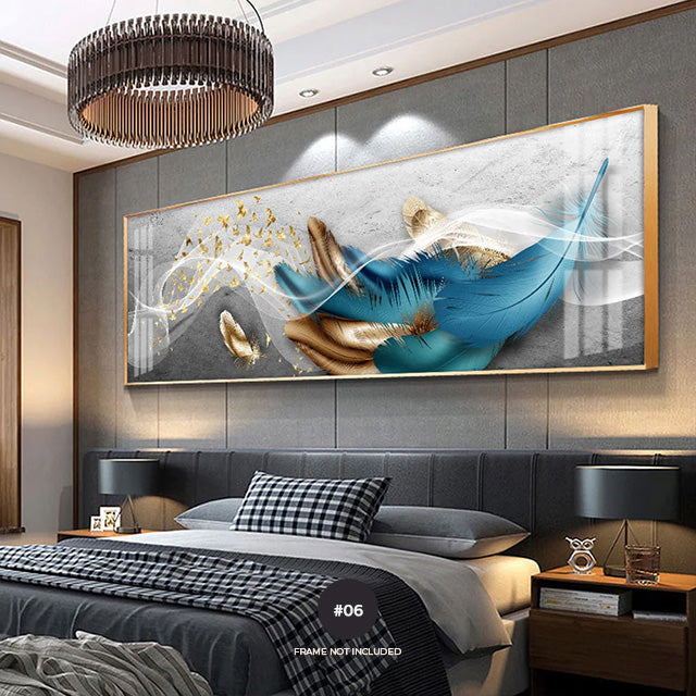 Modern Abstract Butterflies & Feathers Wide Format Wall Art Fine Art Canvas Prints Auspicious Pictures For Above The Bed Luxury Living Room Art Decor