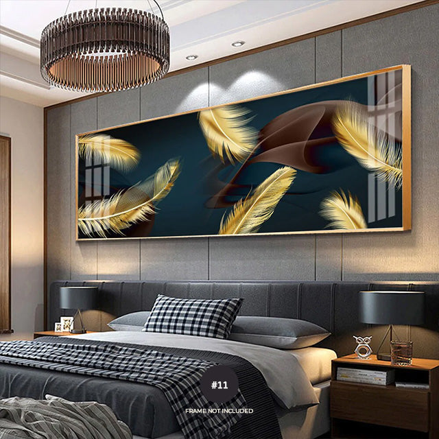 Modern Abstract Butterflies & Feathers Wide Format Wall Art Fine Art Canvas Prints Auspicious Pictures For Above The Bed Luxury Living Room Art Decor