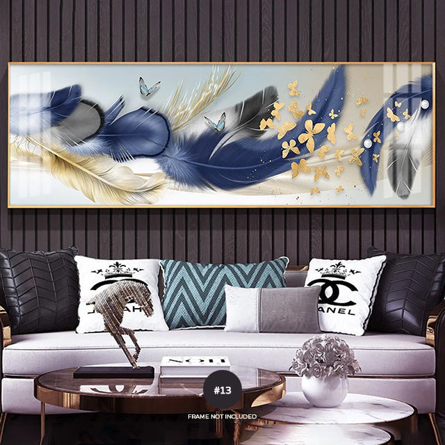 Modern Abstract Butterflies & Feathers Wide Format Wall Art Fine Art Canvas Prints Auspicious Pictures For Above The Bed Luxury Living Room Art Decor