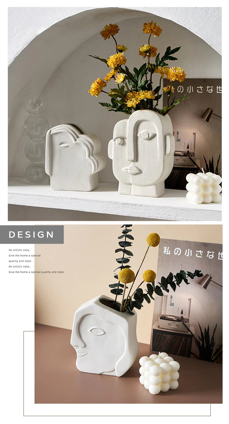 Modern Abstract Face Art Tabletop Vase Minimalist Neutral Color Ceramic Sculptures For Living Room Table Sideboard Decoration Creative Nordic Home Decor