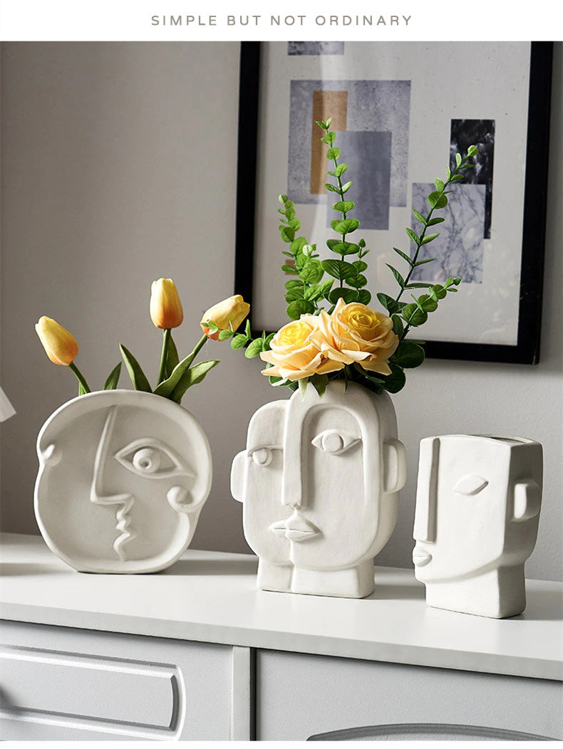 Modern Abstract Face Art Tabletop Vase Minimalist Neutral Color Ceramic Sculptures For Living Room Table Sideboard Decoration Creative Nordic Home Decor