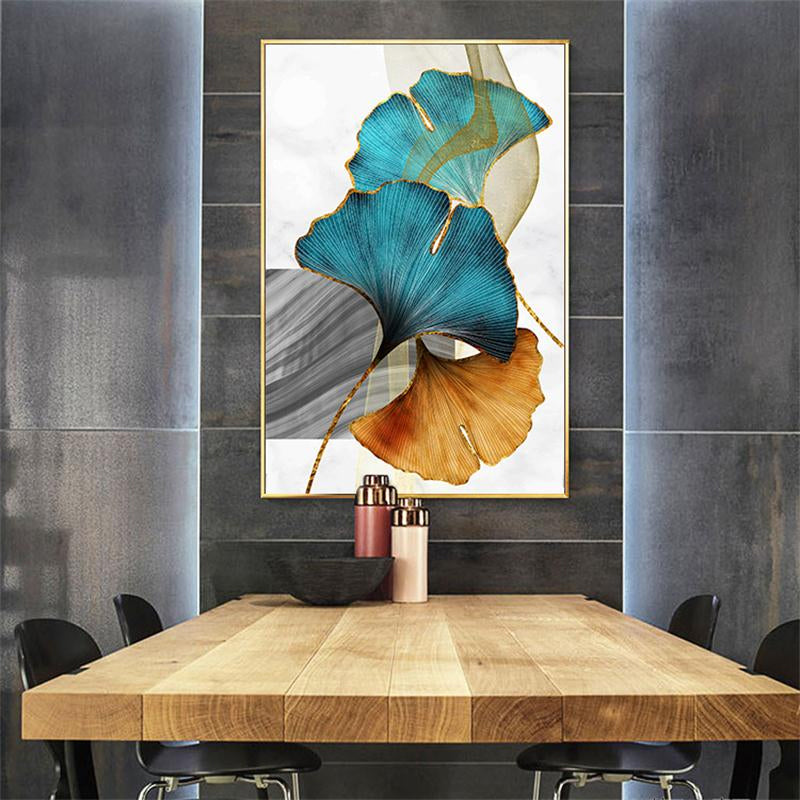 Modern Abstract Floral Wall Art Blue Green Yellow Golden Fine Art Canvas Prints Luxury Pictures For Living Room Bedroom Office Hotel Contemporary Interiors