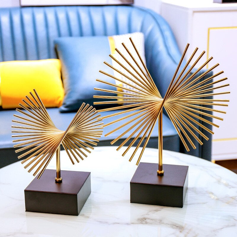 Modern Abstract Geometric Golden Metal Art Sculpture Ornamental Desktop Statue For Living Room Coffee Table Dining Room Nordic Style Interior Decoration