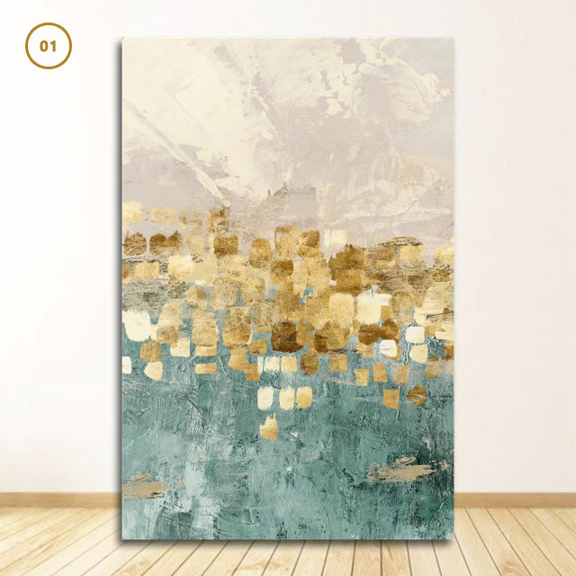 Modern Abstract Gold Beige And Tiffany Blue Luxury Wall Art Fine Art Canvas Prints Nordic Style Contemporary Wall Art Modern Interior Decor