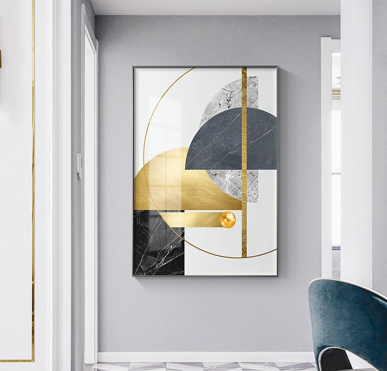 Modern Abstract Golden Geometric Wall Art Fine Art Canvas Prints Contemporary Nordic Style Pictures For Living Room Dining Room Home Office Decor